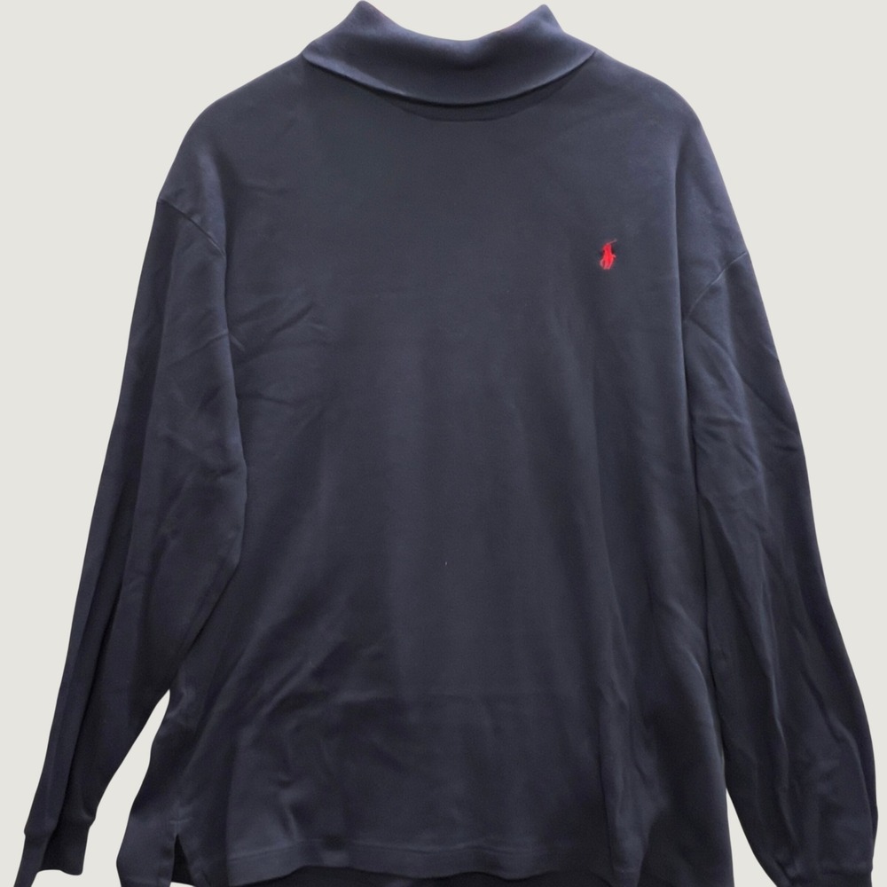 Polo Ralph Lauren Mens Navy Blue Mock Neck Long Sleeve Shirt Cotton USA Large